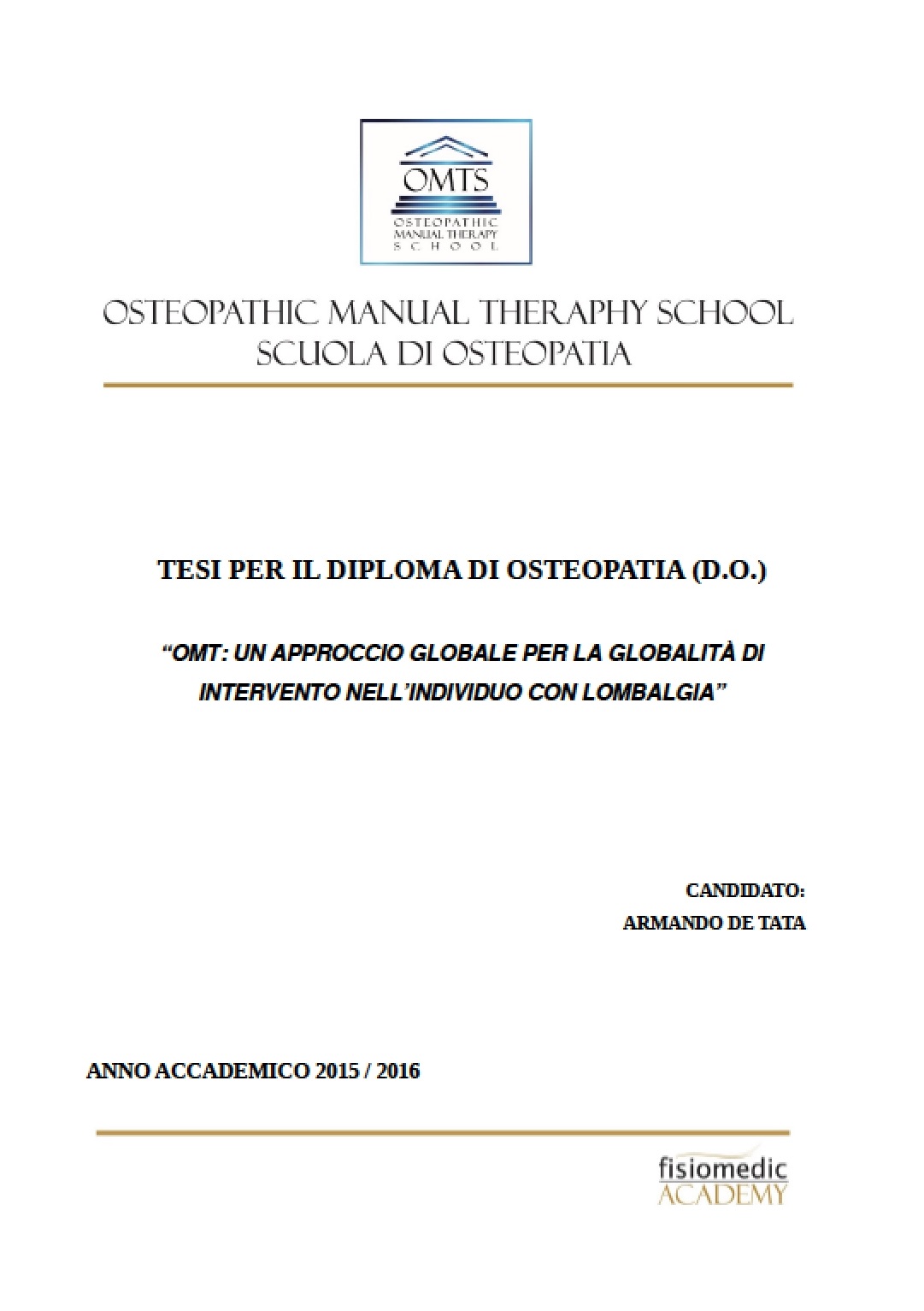 Armando De Tata Tesi Diploma Osteopatia 2016