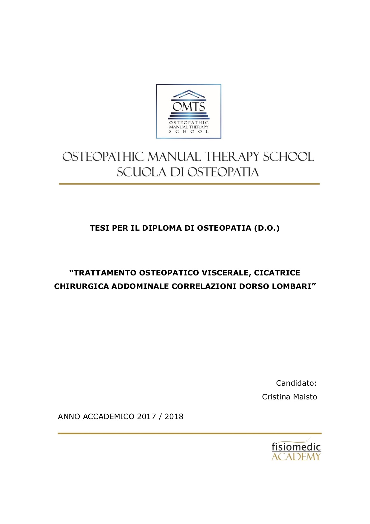 Cristina Maisto Tesi Diploma Osteopatia 2018