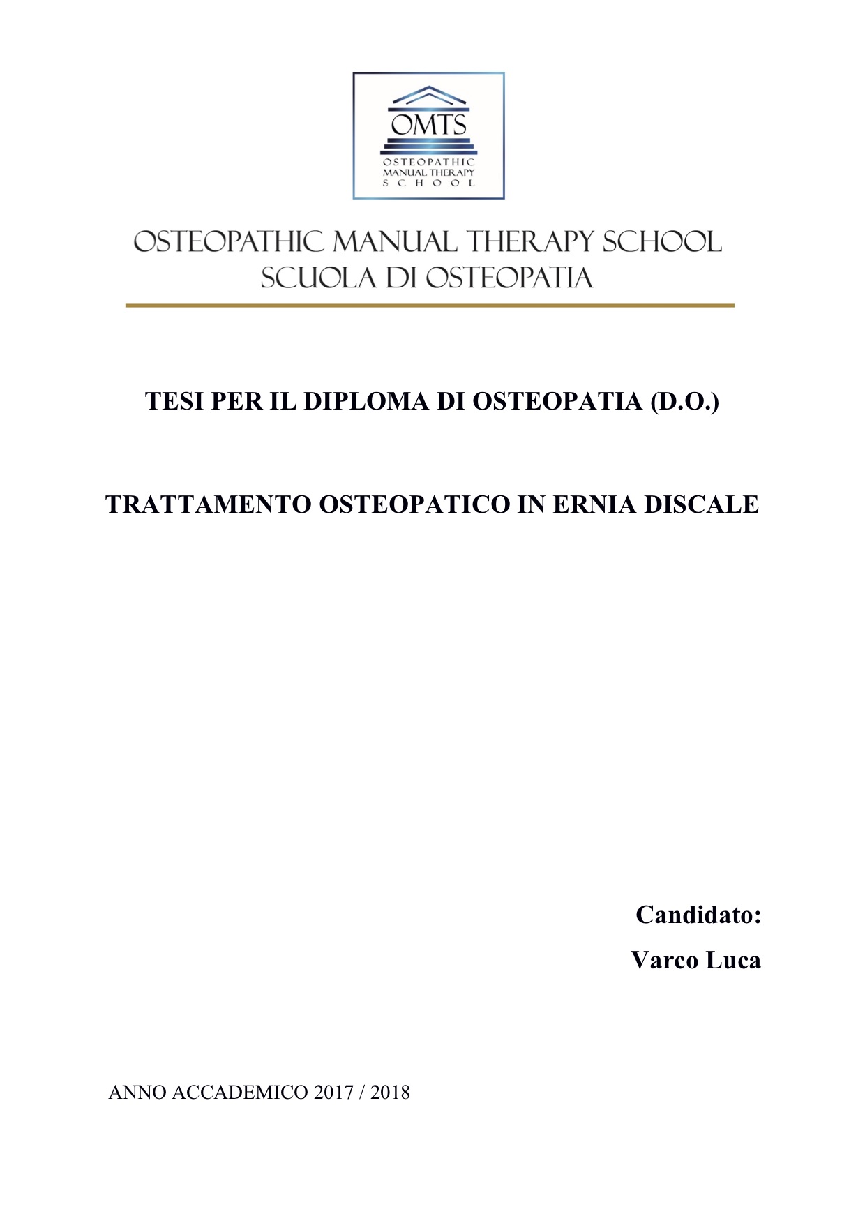Luca Varco Tesi Diploma Osteopatia 2019
