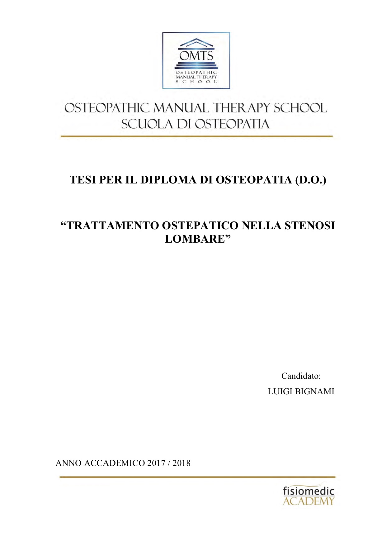 Luigi Bignami Tesi Diploma Osteopatia 2018