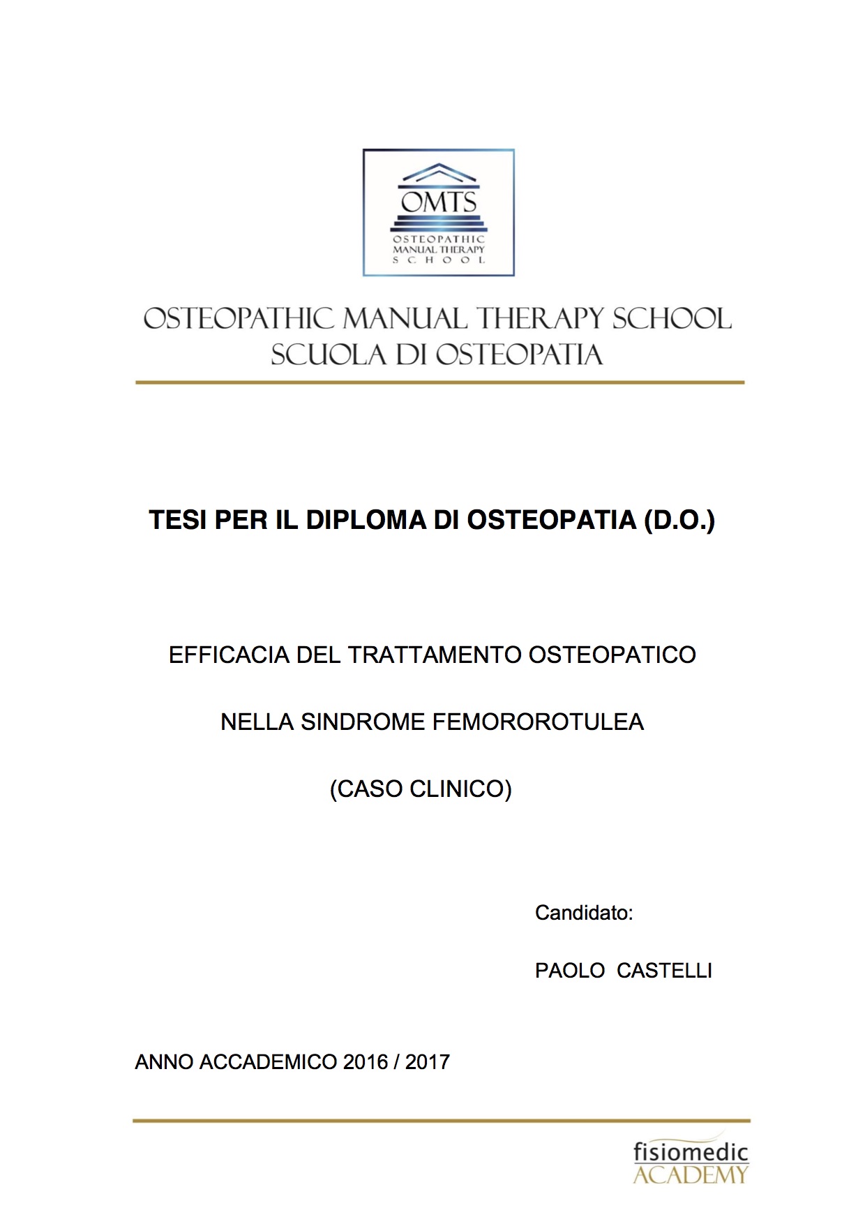 Paolo Castelli Tesi Diploma Osteopatia 2017
