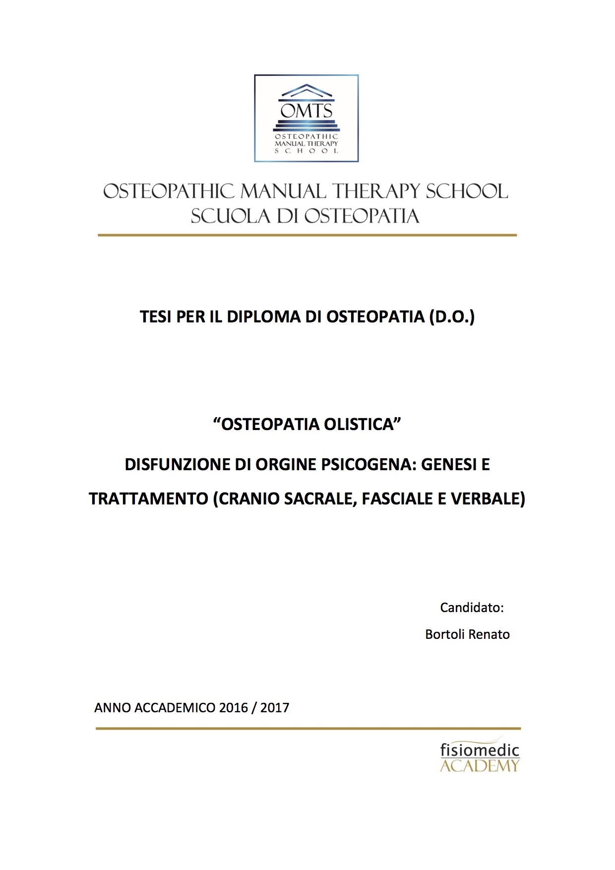 Renato Bortoli Tesi Diploma Osteopatia 2017