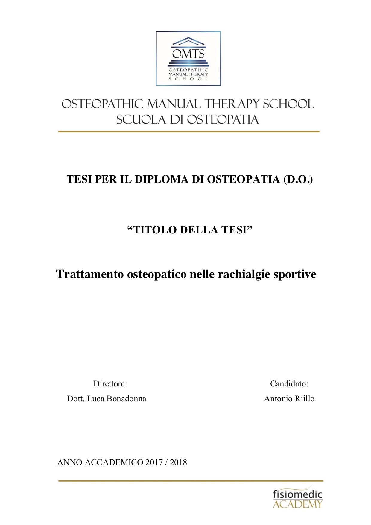 Antonio Rillo Tesi Diploma Osteopatia 2018