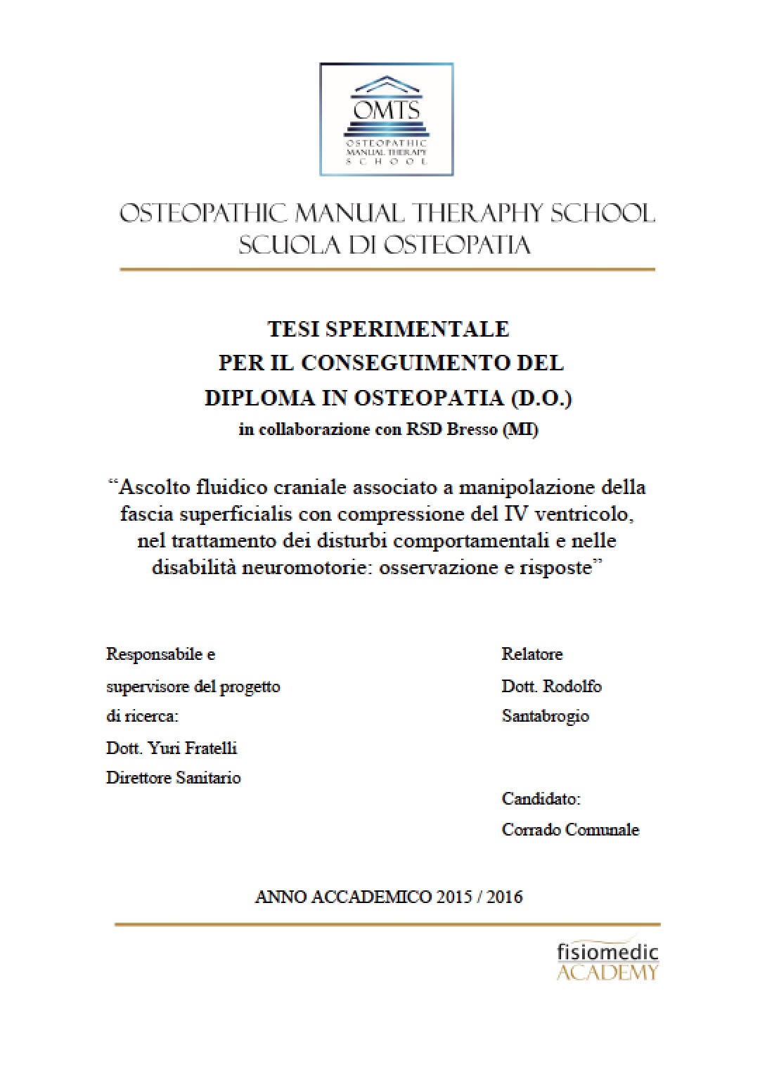 Corrado Comunale Tesi Diploma Osteopatia 2016