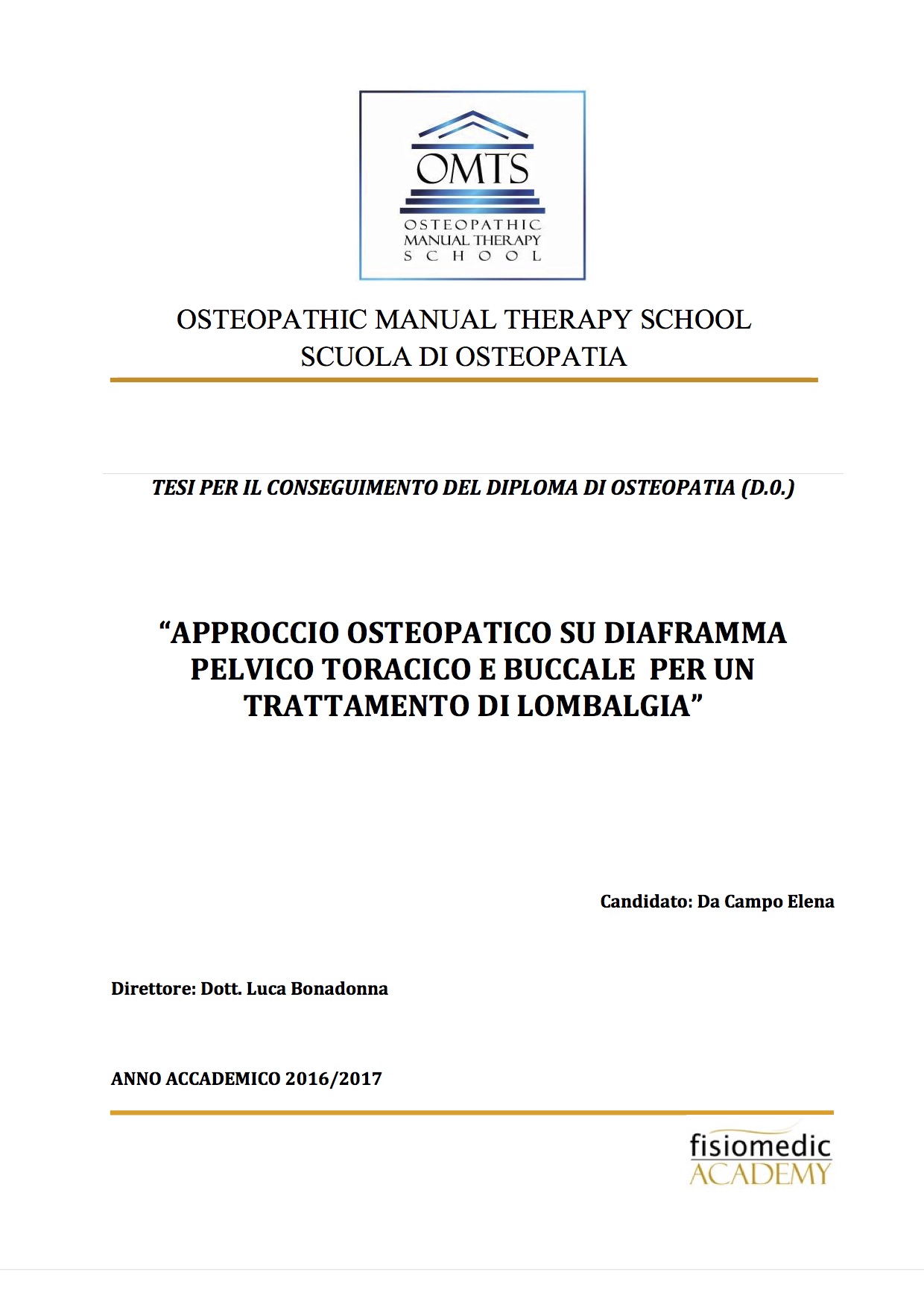 Elena Da Campo Tesi Diploma Osteopatia 2017