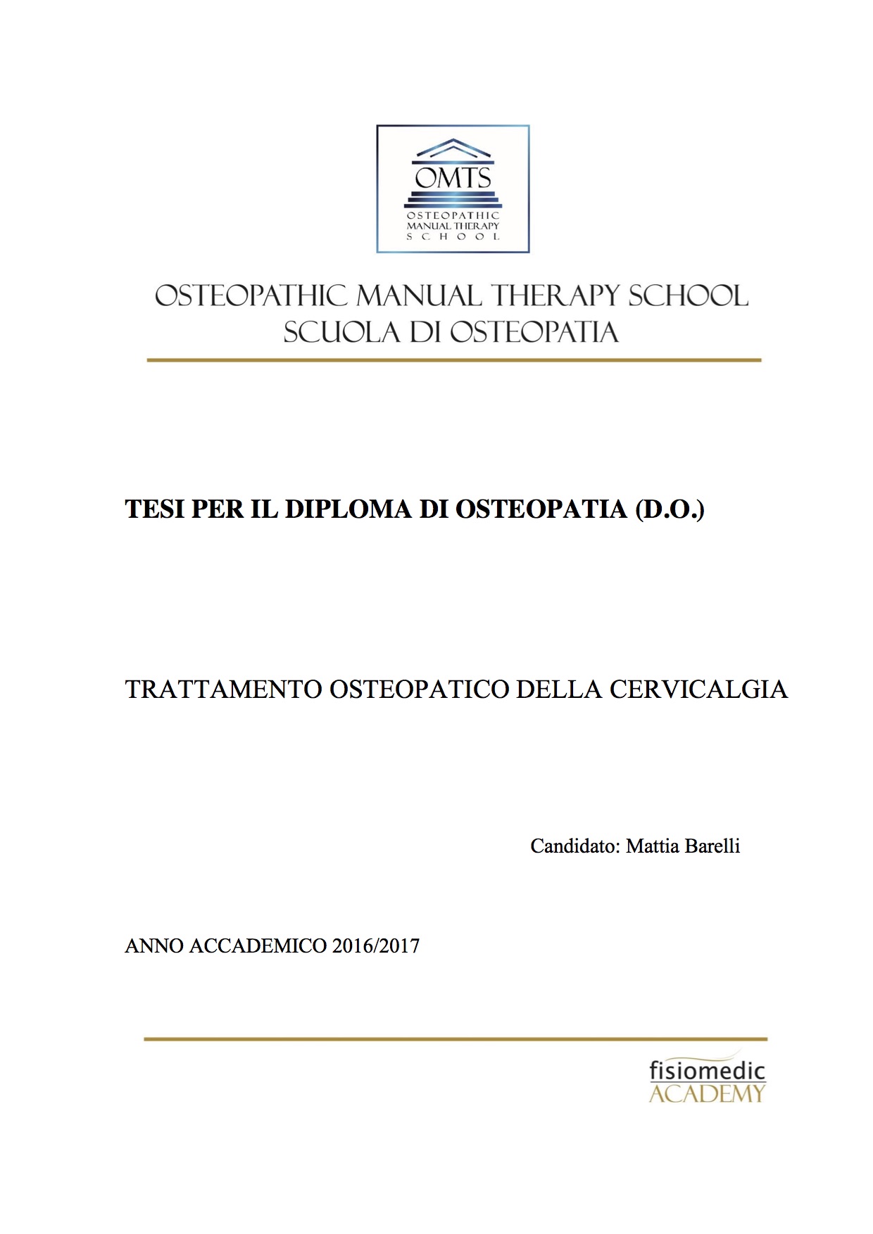 Mattia Barelli Tesi Diploma Osteopatia 2017