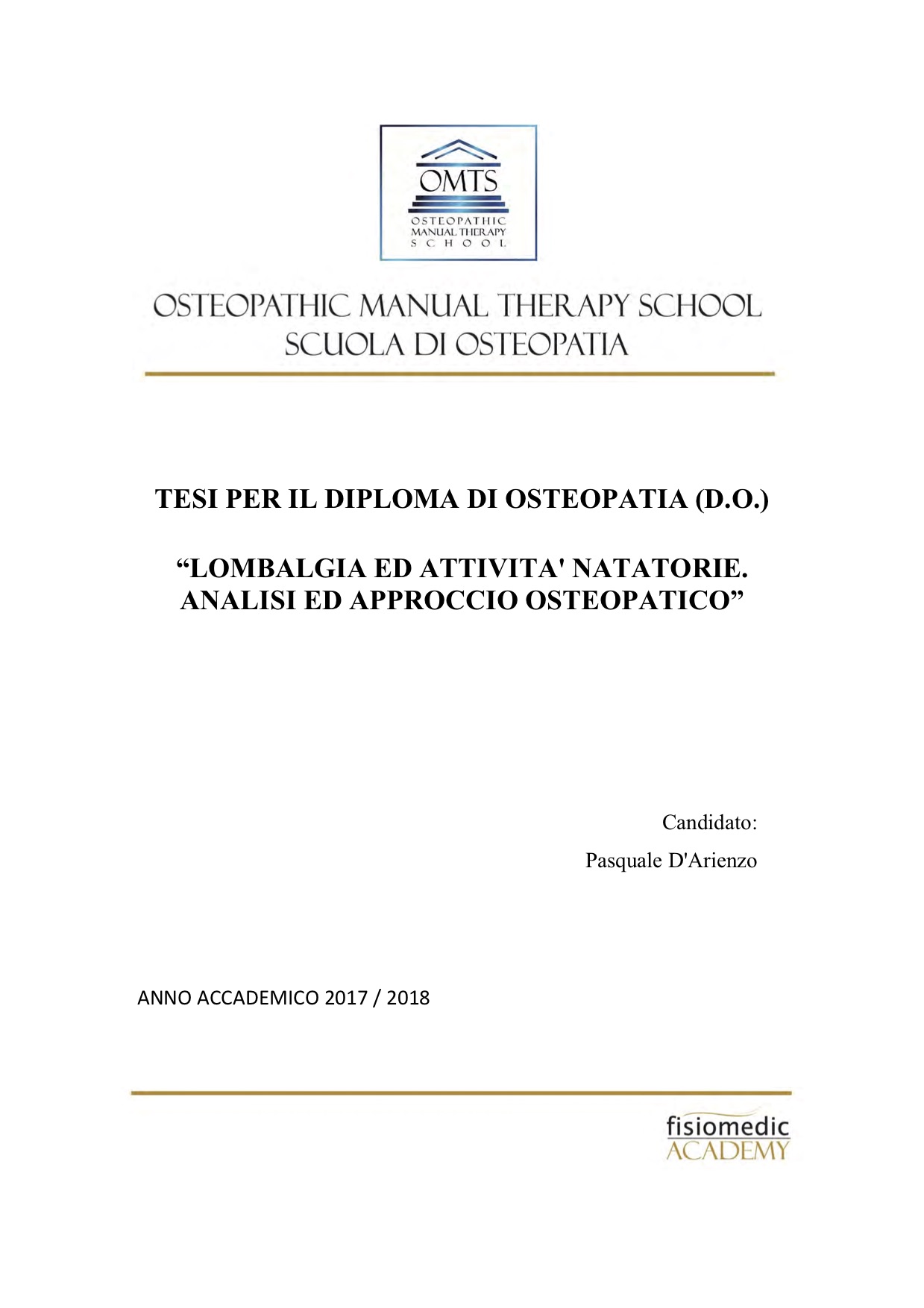 Pasquale Darienzo Tesi Diploma Osteopatia 2018