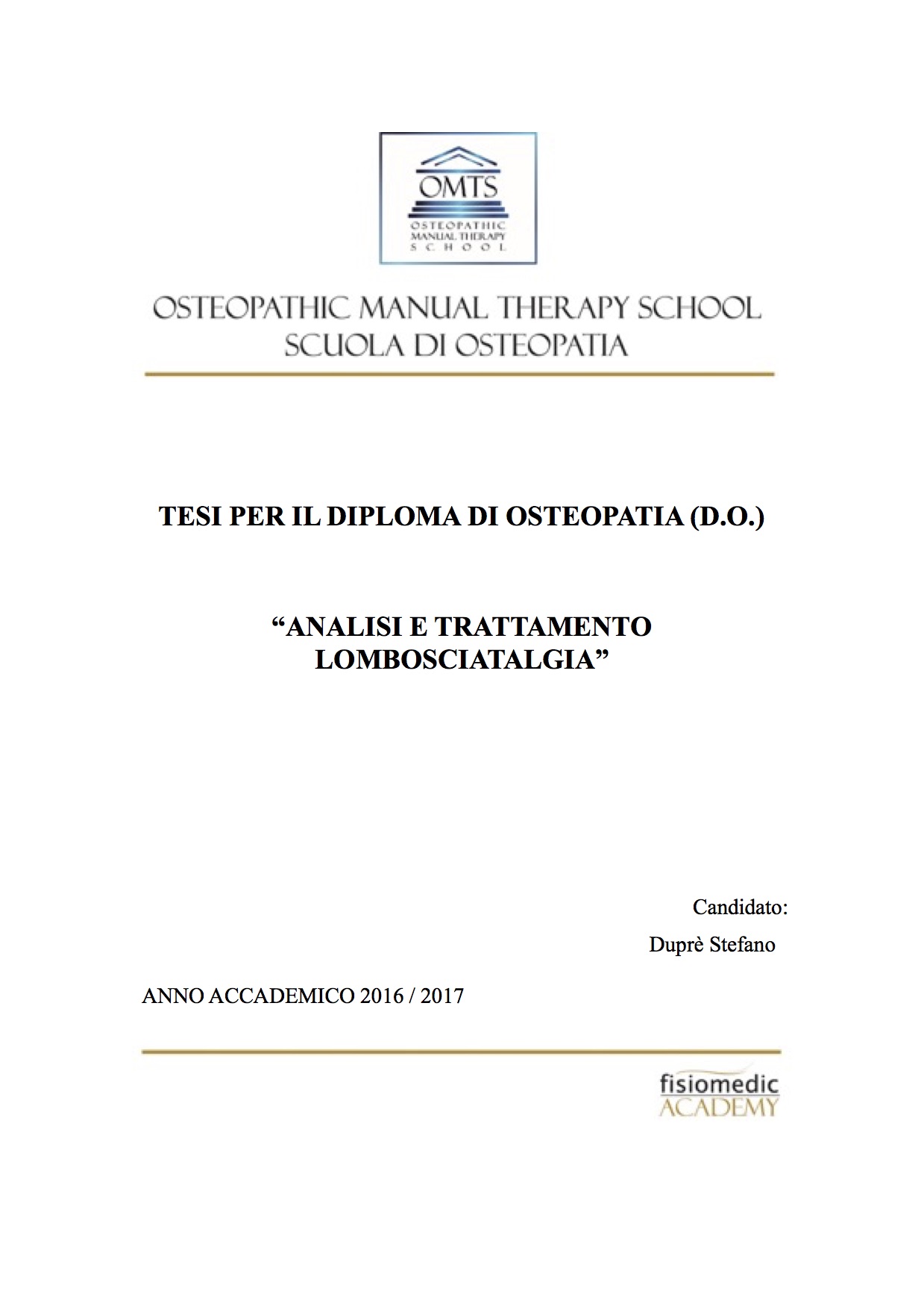 Stefano Dupre Tesi Diploma Osteopatia 2017